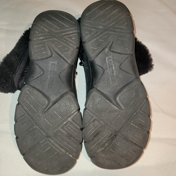 Lands end black women's snow short boots sz 8b, suede/canvas faux fur waterproof - Picture 11 of 12